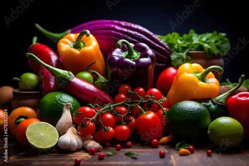 Fresh vegetables on the table on a dark background