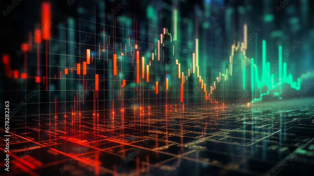Backdrop of fluctuating stock market numbers and symbols, emphasizing green up-arrows and red down-arrows Backdrop of fluctuating stock market numbers and symbols, emphasizing green up-arrows and red down-arrows