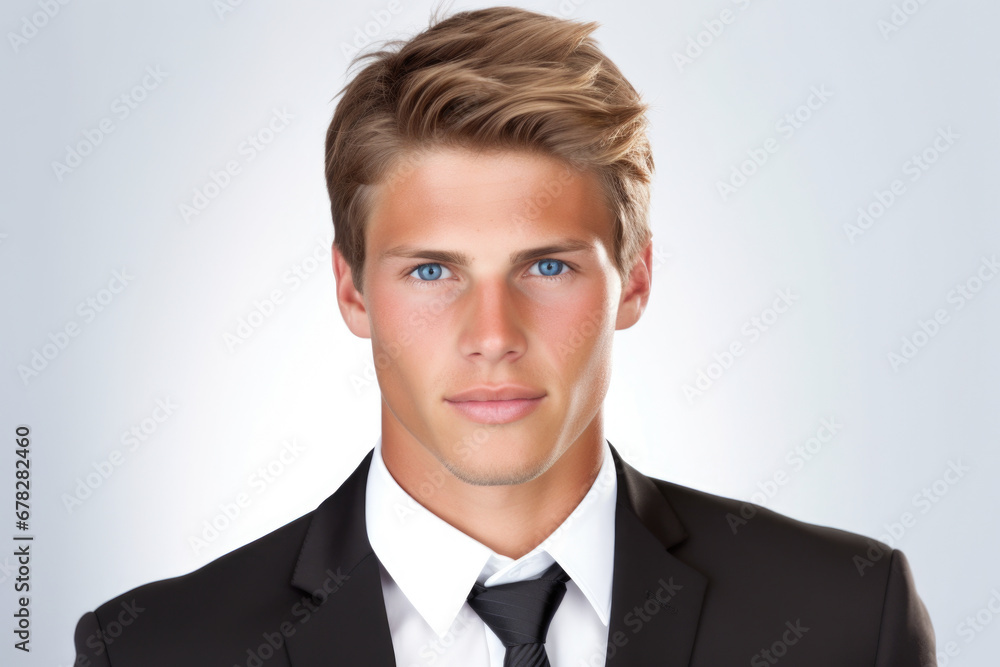 Professional man dressed in suit and tie, with striking blue eyes. This image can be used to portray confidence, professionalism, and intelligence. Ideal for business and corporate-related designs Professional man dressed in suit and tie, with striking blue eyes. This image can be used to portray confidence, professionalism, and intelligence. Ideal for business and corporate-related designs