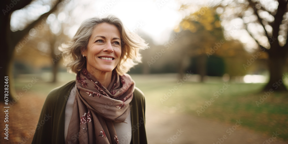 Beautiful smiling mature woman in a park Beautiful smiling mature woman in a park