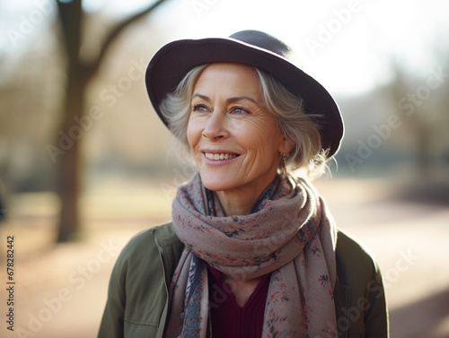 Beautiful smiling mature woman in a park