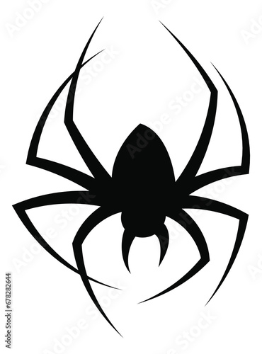 Black spider icon. Hanging arachnid scared silhouette