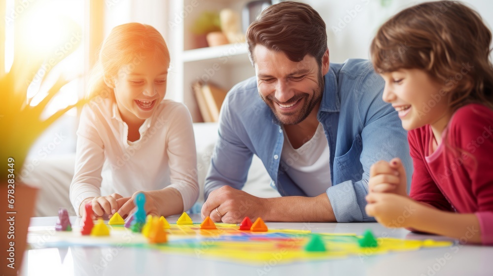 Happy family playing board game at home, happiness concept Happy family playing board game at home, happiness concept
