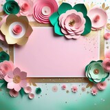 Emerald Green, Pink, Gold Paper Flower Frame: Elegant and Vibrant Background