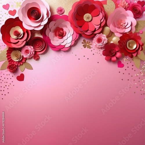 Romantic Blooms  Pink and Red 3D Paper Flower Background for Wedding and Valentine
