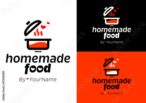 Logo homemade home food love kindness care Handmade Pan casserole heart Warm Black Red
