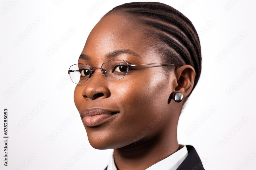Woman wearing suit and glasses posing for picture. This image can be used for professional and business-related content Woman wearing suit and glasses posing for picture. This image can be used for professional and business-related content