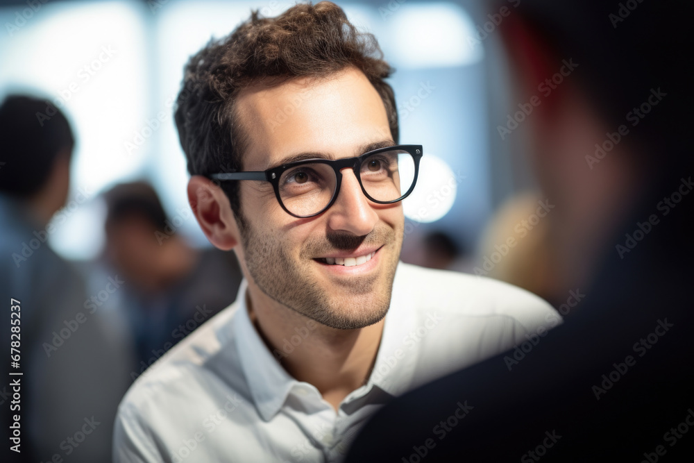 Fototapeta premium Picture of man wearing glasses and white shirt. This image can be used for various purposes