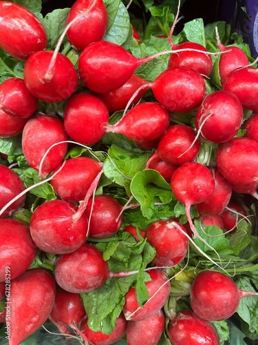 vegetables in the store, radishes on the counter