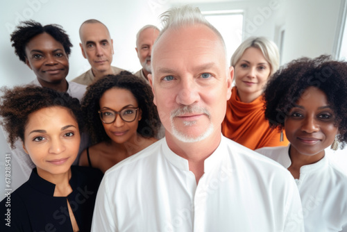 Picture of group of people standing next to each other. This image can be used to represent teamwork, community, diversity, or friendship. It is suitable for various projects and publications photo