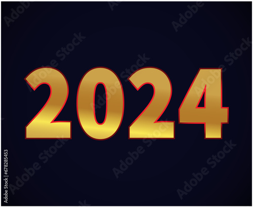 2024 Happy New Year Holiday Abstract Gold And Red Graphic Design Vector Logo Symbol Illustration With Blue Background