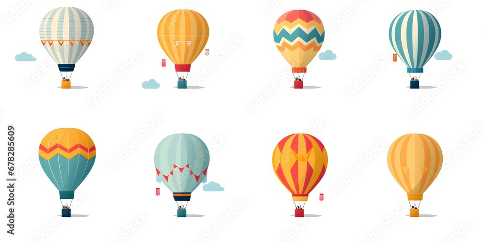 Set of hot air balloons flat vector illustration on pure white background Set of hot air balloons flat vector illustration on pure white background