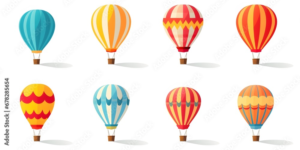 Set of hot air balloons flat vector illustration on pure white background Set of hot air balloons flat vector illustration on pure white background