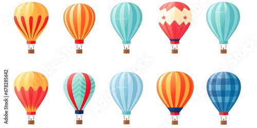 Set of hot air balloons flat vector illustration on pure white background