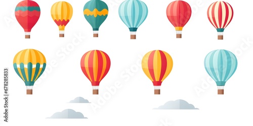 Set of hot air balloons flat vector illustration on pure white background