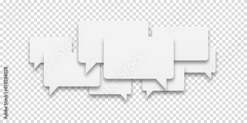 Set of speech bubbles icons. White speech bubbles on a transparent background. Communication between people, a kind of active conversation. Balloons Communication Header. Vector illustration.