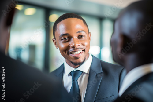 Picture of man wearing suit and tie with pleasant smile. This professional image can be used to portray confidence, success, or business-related themes