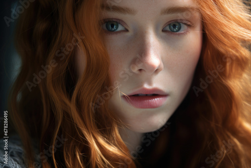 Detailed view of woman with vibrant red hair. This image can be used to represent beauty  individuality  or confidence.
