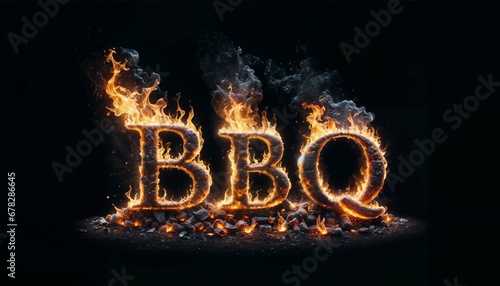 BBQ word written text in flames