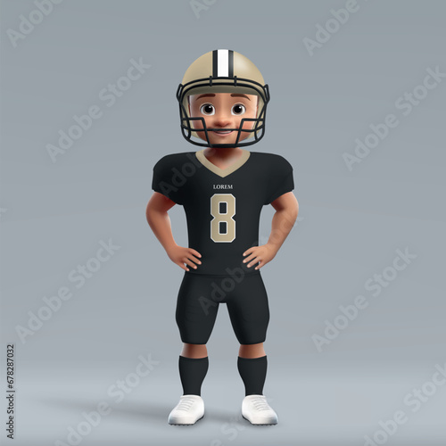 3d cartoon cute young american football player in New Orleans uniform. photo