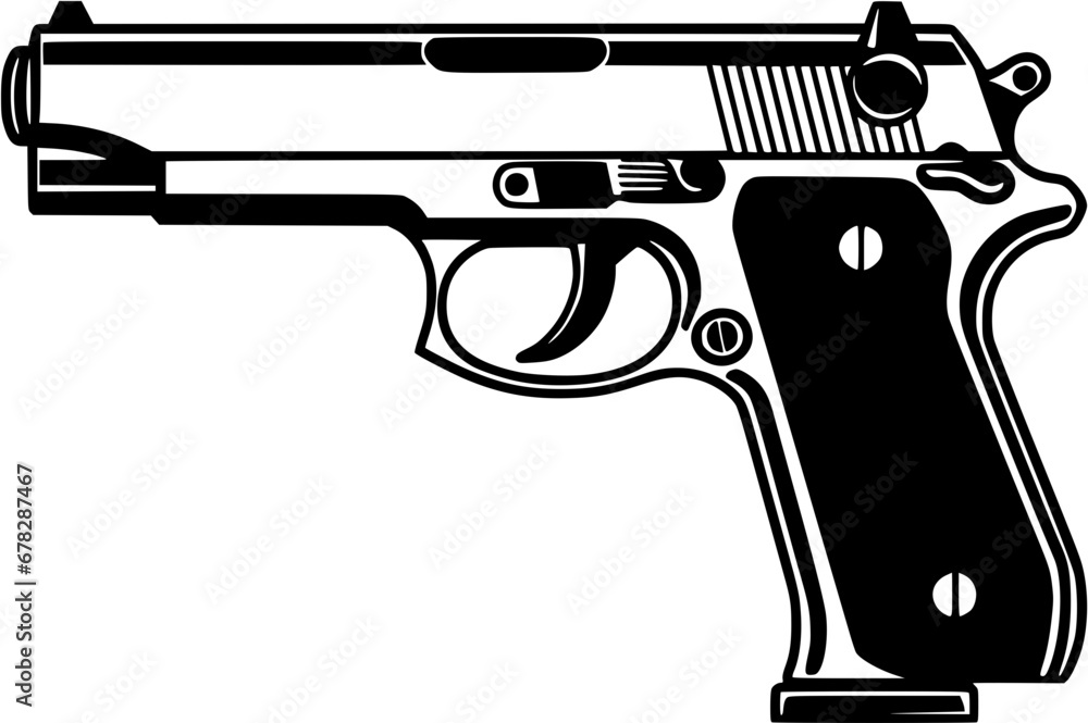 Pistol Gun War Military Vintage Outline Icon In Hand-drawn Style