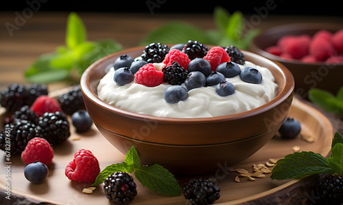 Berry Yogurt Elegance: Nikon D70 Capture of a Healthy Greek Yogurt Bowl photo