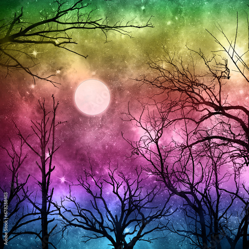 Rainbow Graphic - Lunar Ombre Moon Forest Background
