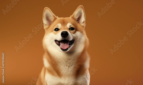 Shiba Closeup portrait of funny, cute, happy white dog, looking at the camera with mouth open isolated on colored background. Copy space. © Maggie