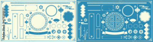 中国モチーフのフレームデザイン。中国のパターン、模様、イラスト