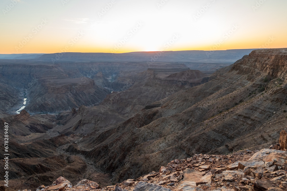 Landscape shot of the sunset over the Fish River Canyon in Southern Namibia.