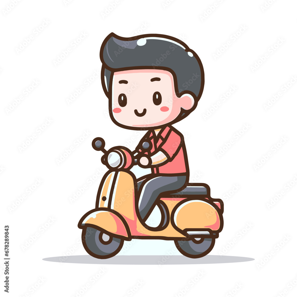 Vector icon of a man with a scooter in cartoon-style vector illustration Vector icon of a man with a scooter in cartoon-style vector illustration
