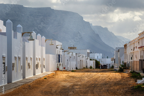 Graciosa Island, Caleta de Sebo, in the background the cliff of Famara, Lanzarote, Canary Islands, Spain