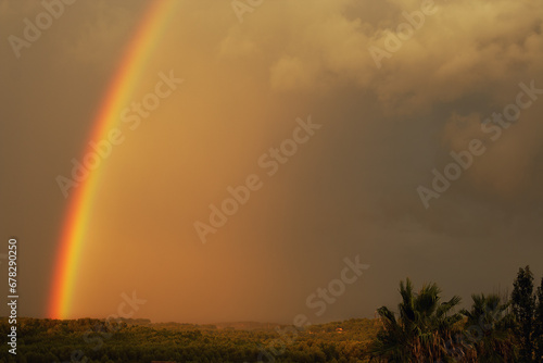 Storm with rainbows from forests of Tarragona  Spain
