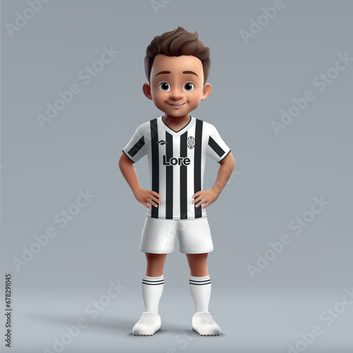 3d cartoon cute young soccer player in Juventus football uniform