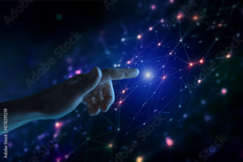 Metaverse, hand touching metaverse universe, digital transformation concept, technology