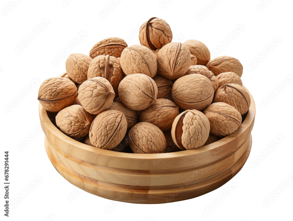 Walnuts in a wooden bowl isolated on white background. Clipping Path Walnuts in a wooden bowl isolated on white background. Clipping Path
