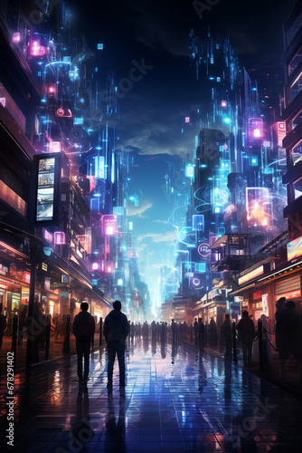 Generative ai cyberpunk futuristic night city landscape with glowing neon lights