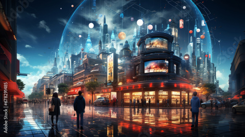 Generative ai cyberpunk futuristic night city landscape with glowing neon lights