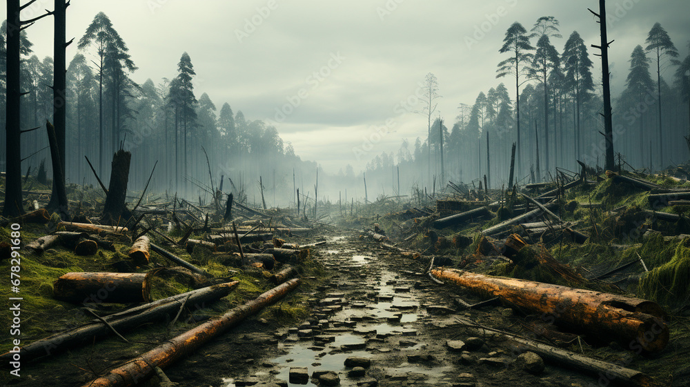 Destroyed forest after a flood - obrazy, fototapety, plakaty 
