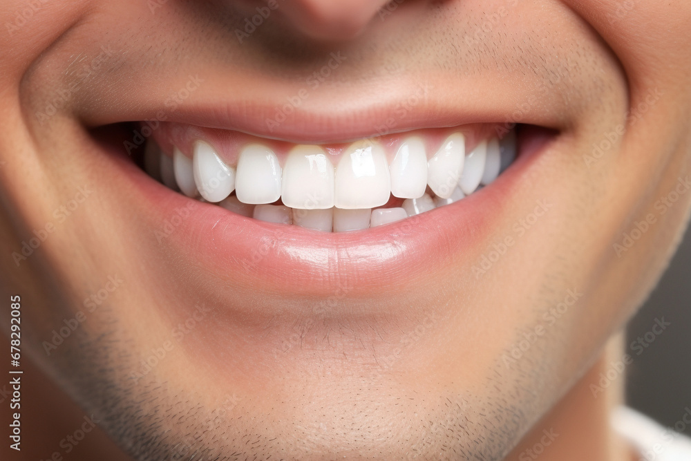 Man smiling closeup with white healthy teeth Man smiling closeup with white healthy teeth