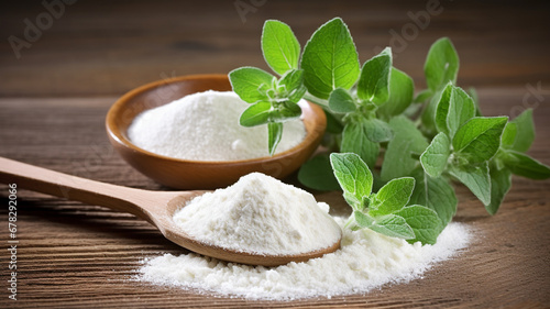 composition of fresh mint and white powder