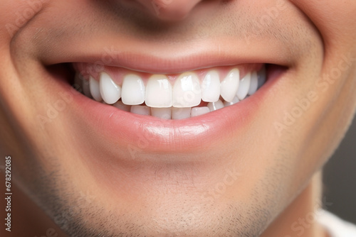 Man smiling closeup  with white healthy teeth