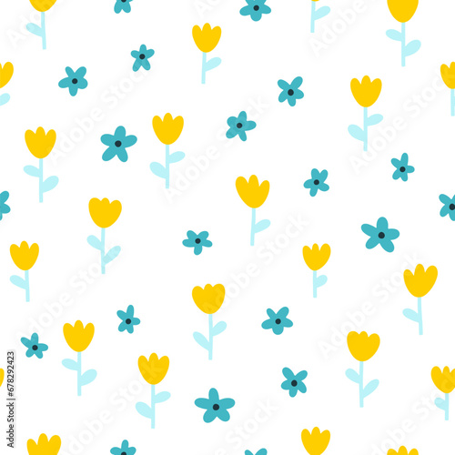Floral seamless vector pattern with small flowers. Simple hand-drawn style. Motifs scattered liberty. Pretty ditsy for fabric, textile, wallpaper. Digital paper in white background.