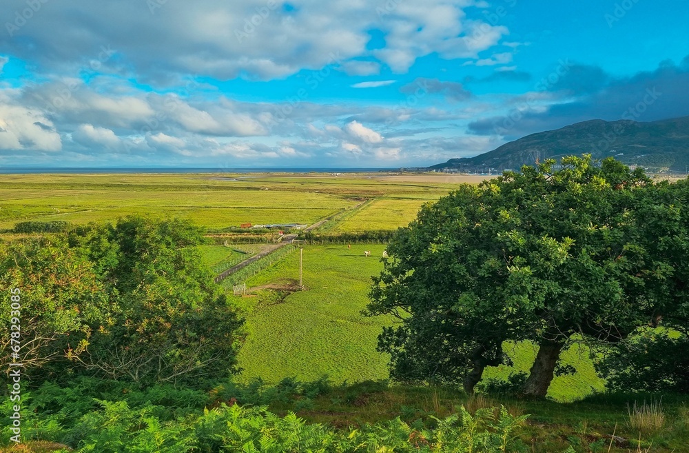 Obraz premium Scenic view of a beautiful landscape with open fields and mountains seen during the day