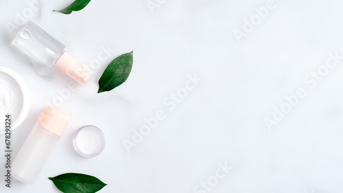 Minimalist white and pink bottle cosmetic line background