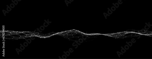 Dark hexagon wave of particles and lines. Big data visualization. Abstract background with a dynamic wave. Vector illustration.