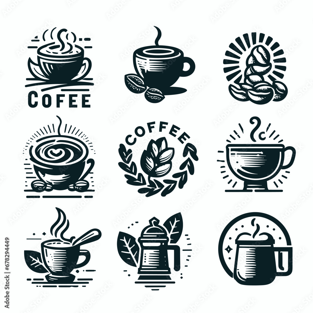 Obraz premium Set of coffee logos. Vector illustration on white background,- Generative AI