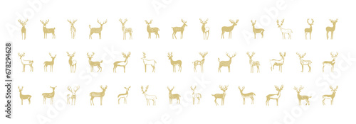 Hand drawn deer doodle illustration set. Vintage style reindeer drawing collection. Holiday animal element bundle, christmas decoration on isolated background.