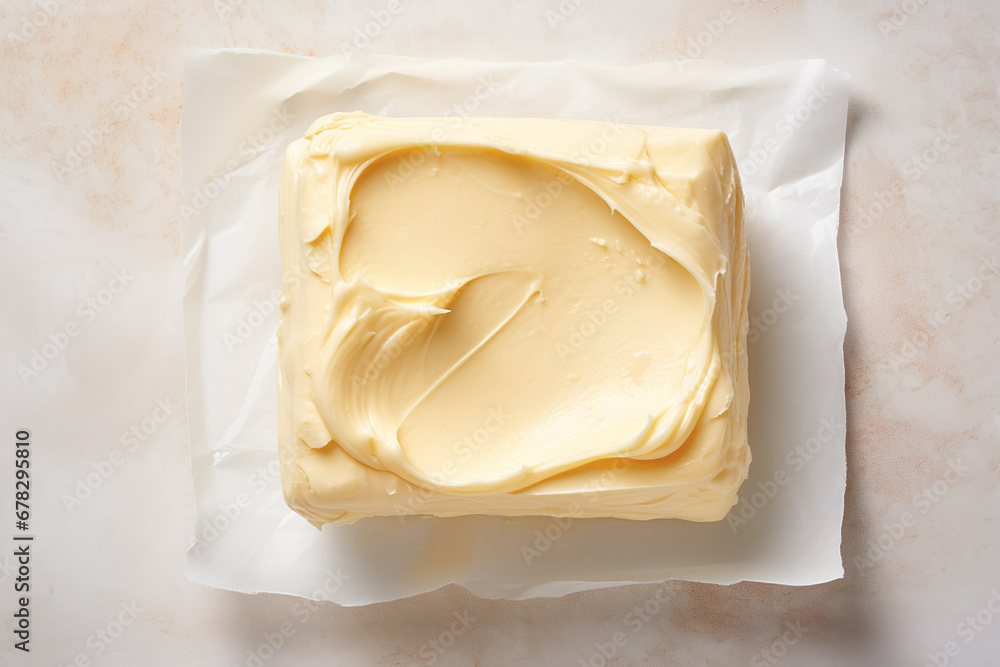 Close-up of a slice of butter creating a natural and appetizing texture