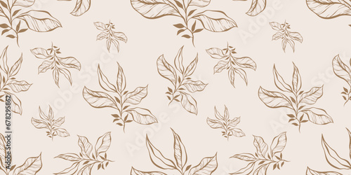 Seamless pattern with hand drawn leaves and branches. Perfect for wallpaper  wrapping paper  web sites  background  social media  blog  presentation and greeting cards.